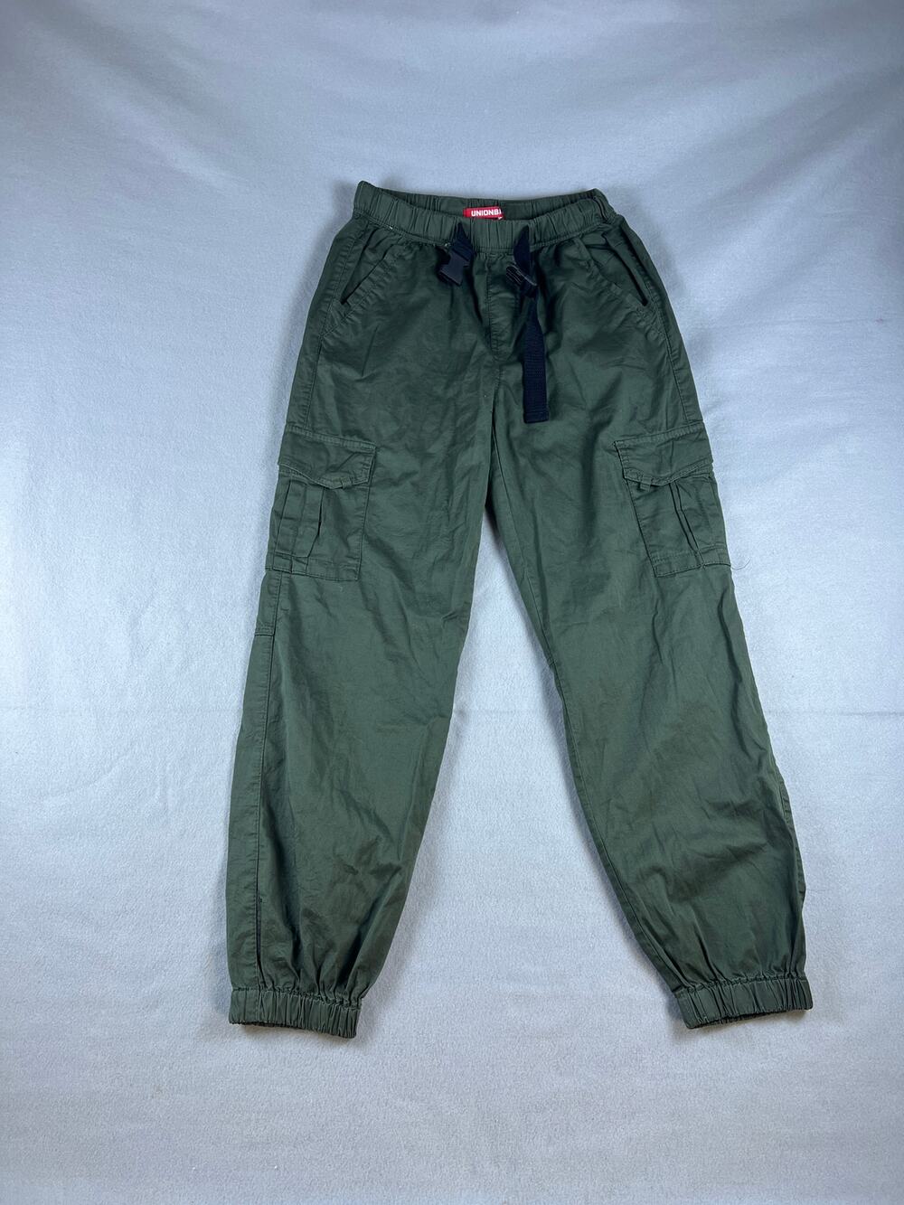 Unionbay Cargo Jogger Pants Womens 5 Olive Green Belted Waist Tapered Utility
